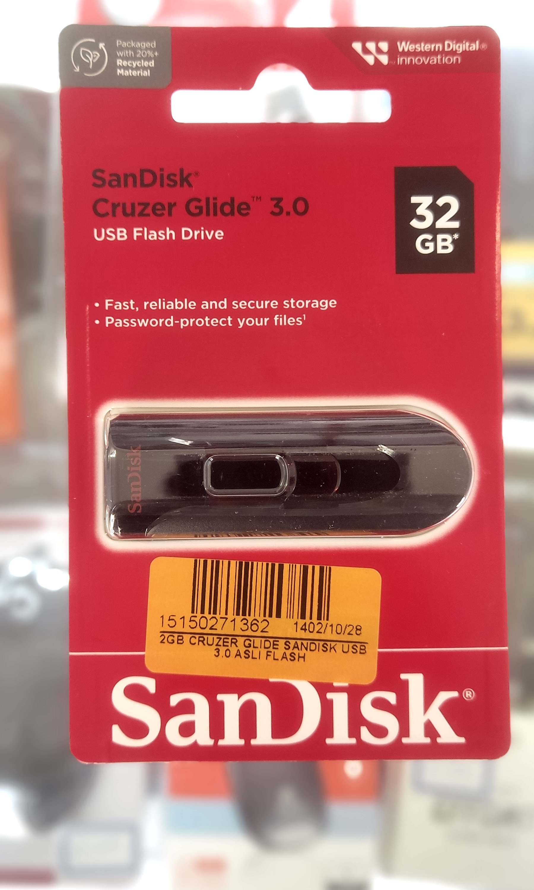 فلش مموری 32 گیگابایت Sandisk usb3 مدل CRUZER GLIDE